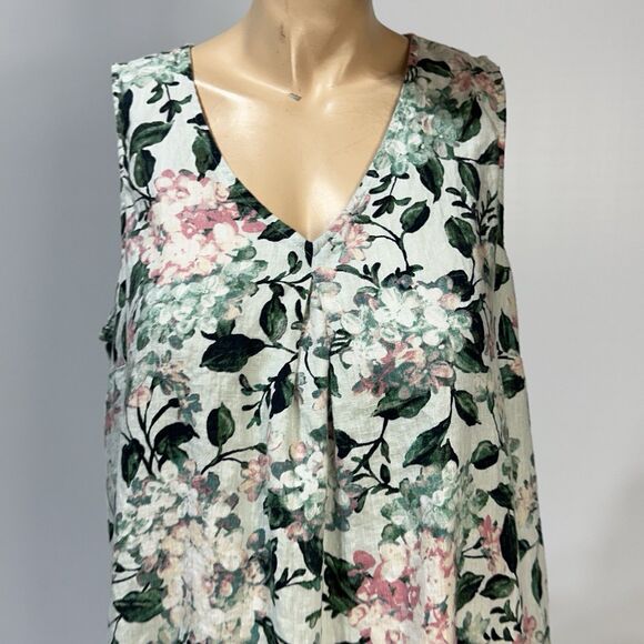 J. Jill Love Linen Dress Size L Large Pockets Knee Length Sleeveless Floral - Picture 3 of 10
